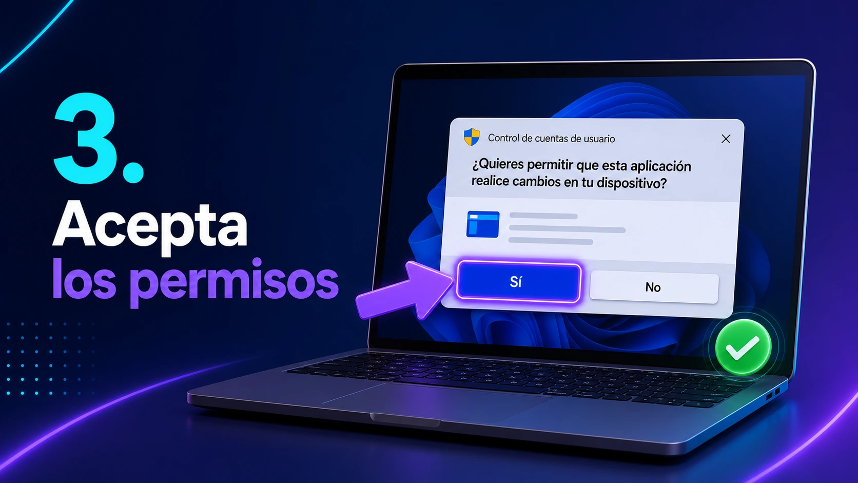 Ventana UAC de Windows con el botón Sí para permitir la instalación de soporte